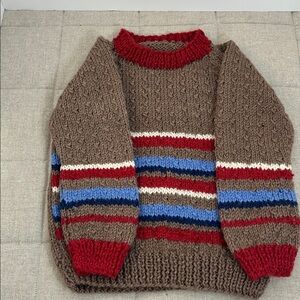 Sweater. Children’s. Hand made. Vintage. Cozy Brown Striped Knit Sweater